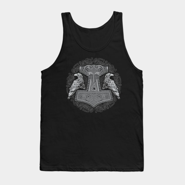 Viking Thors Raven Hammer Norse Mjolnir Pagan Knotwork Ravens Tank Top by Blue Pagan